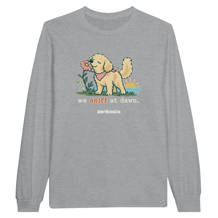 We Sniff at Dawn feel-good long sleeve tee in sports grey, Zen Koala Australia