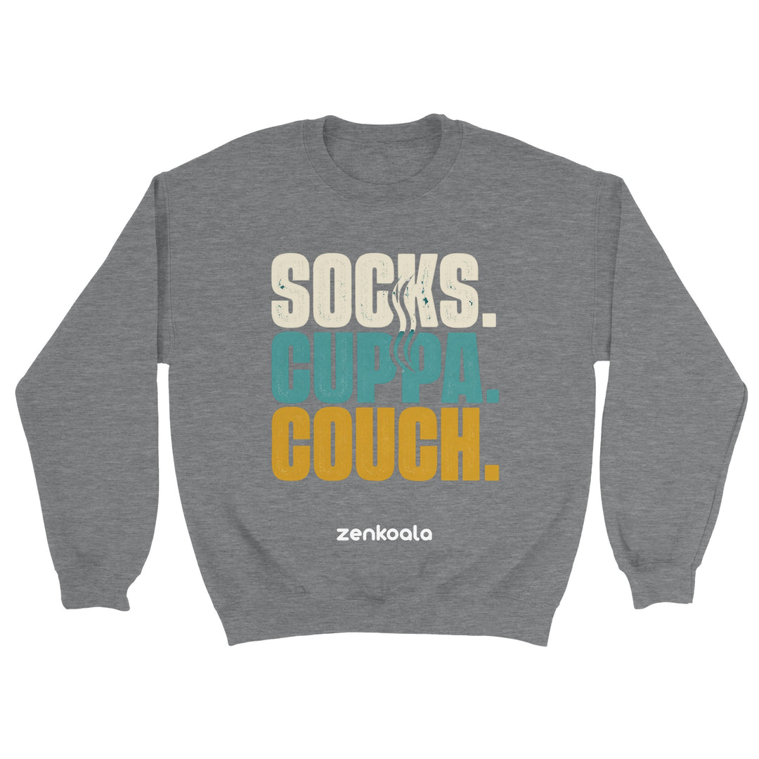 Socks Cuppa Couch feel-good sweatshirt in sport grey — Zen Koala Australia