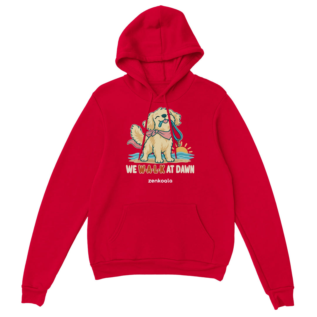 We Walk at Dawn feel-good hoodie in red, Zen Koala Australia