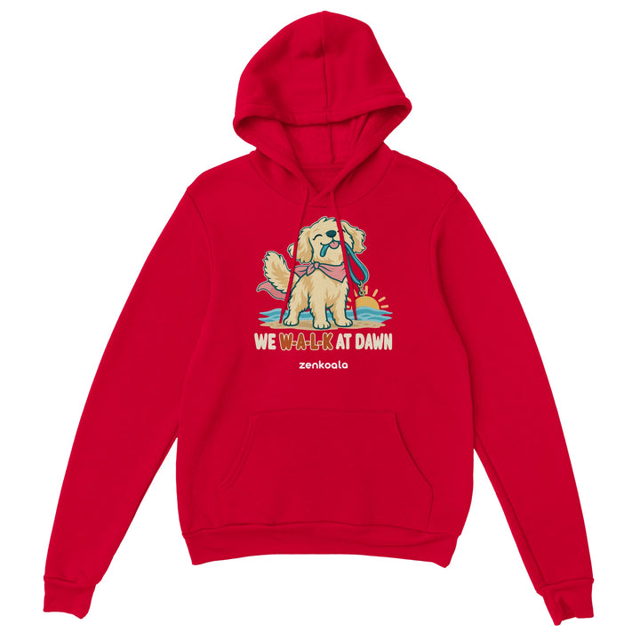 We Walk at Dawn feel-good hoodie in red, Zen Koala Australia