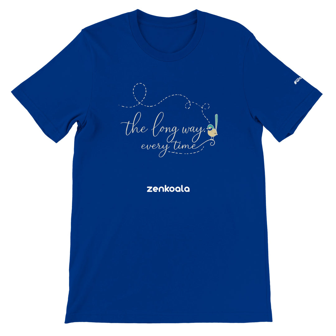 The Long Way Every Time feel-good tee in true royal — Zen Koala Australia