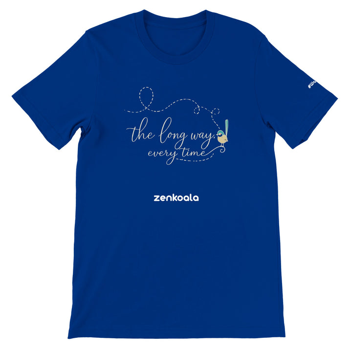 The Long Way Every Time feel-good tee in true royal — Zen Koala Australia