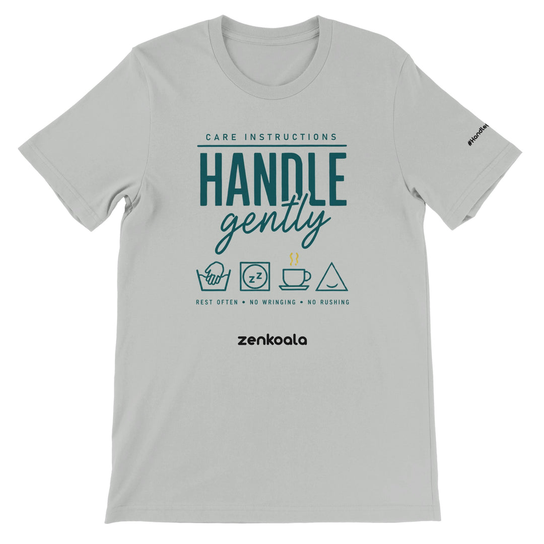 Handle Gently Care Instructions feel-good tee in silver — Zen Koala Australia
