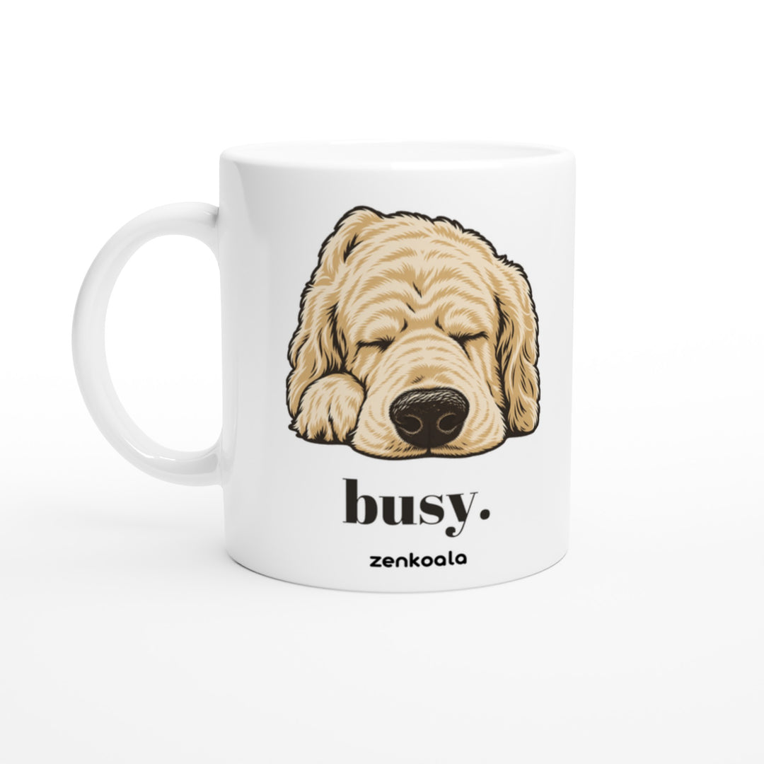 Busy feel-good mug: a dog fast asleep, Zen Koala Australia