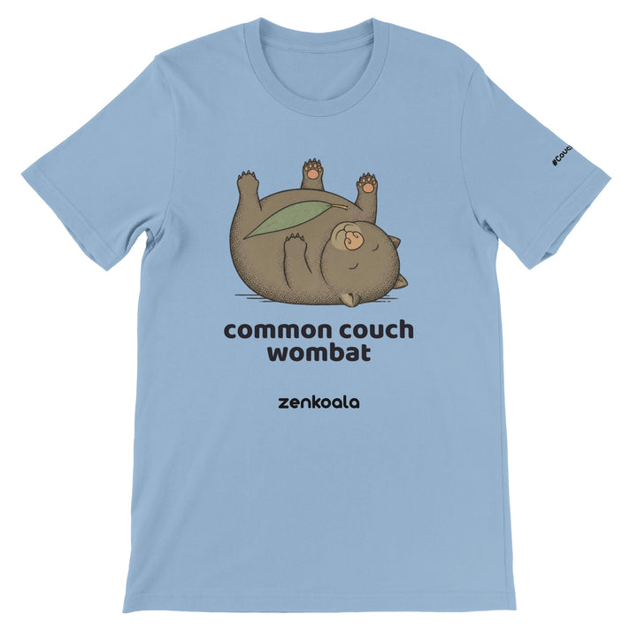 Common Couch Wombat feel-good tee in light blue — Zen Koala Australia