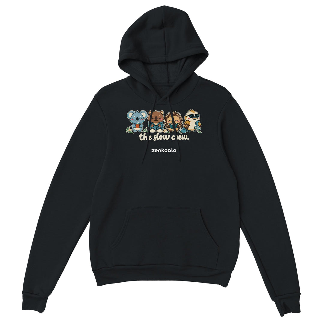 The Slow Crew feel-good hoodie in black, Zen Koala Australia