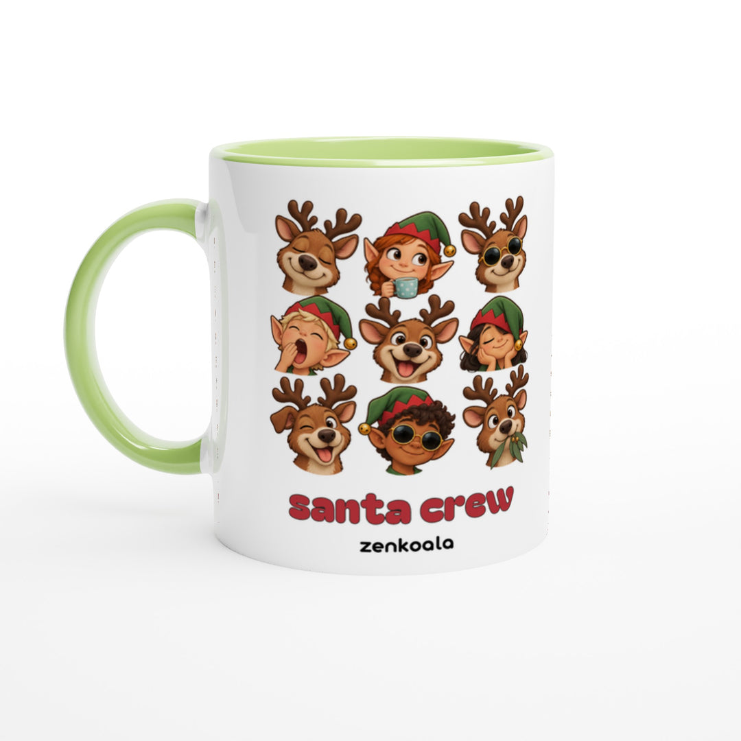 Santa Crew mug in green: white with a green rim, inside and handle, Zen Koala Australia
