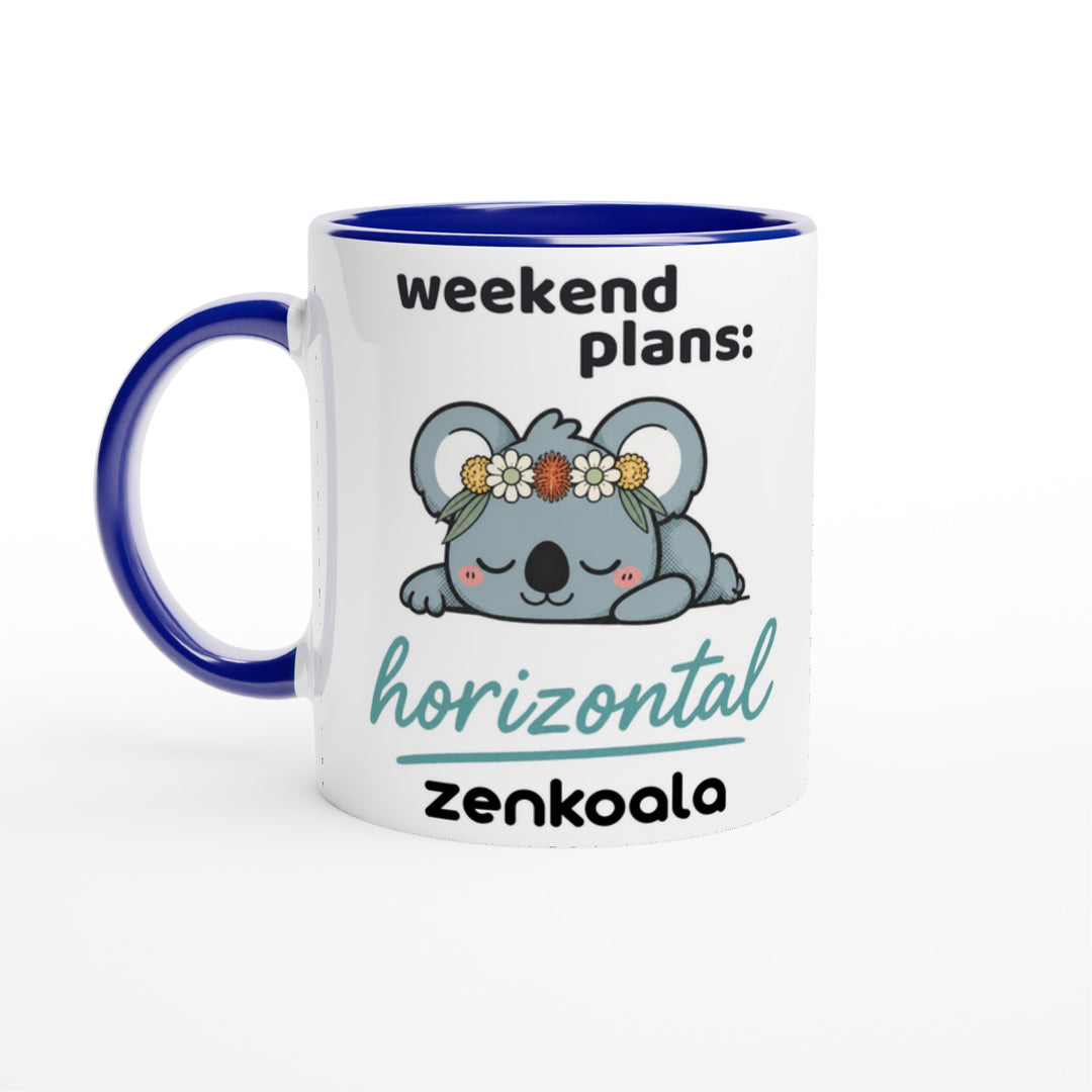 Weekend Plans Horizontal Koala feel-good mug, blue inside — Zen Koala Australia