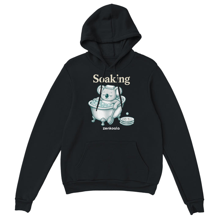 Soaking Koala Bath feel-good hoodie in black, Zen Koala Australia