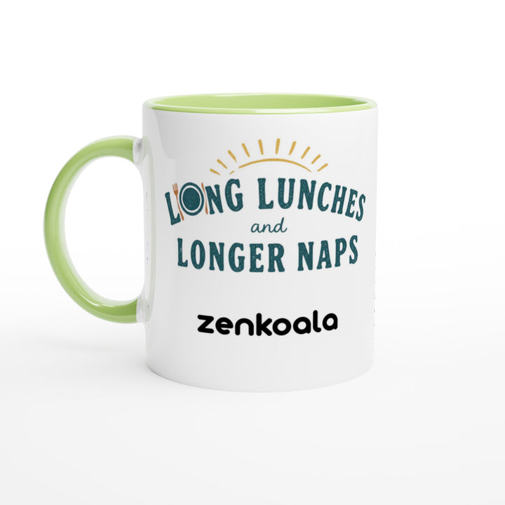 Long Lunches and Longer Naps feel-good mug, green inside — Zen Koala Australia