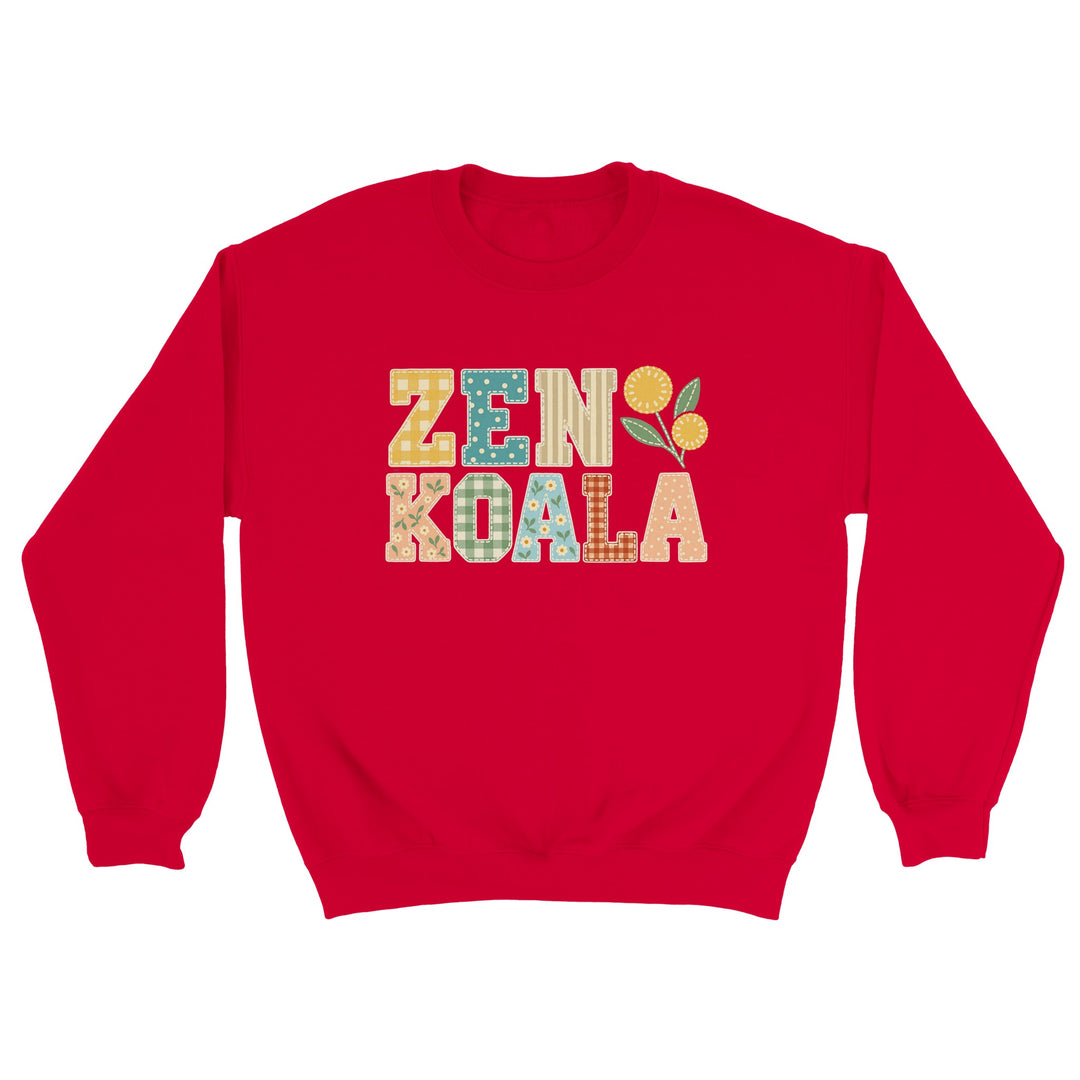 Zen Koala Faux Patchwork feel-good sweatshirt in red, Zen Koala Australia