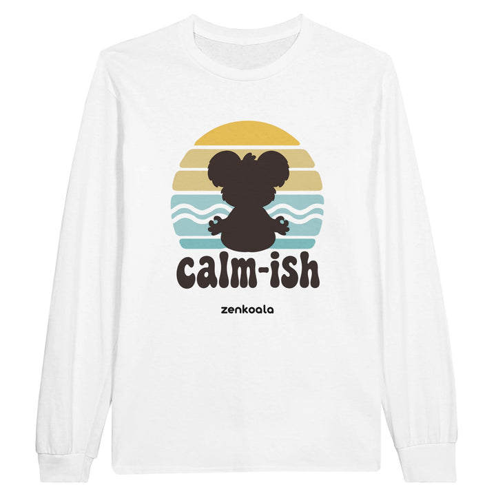 Calm-ish Retro Sunset Koala feel-good long sleeve tee in white, Zen Koala Australia