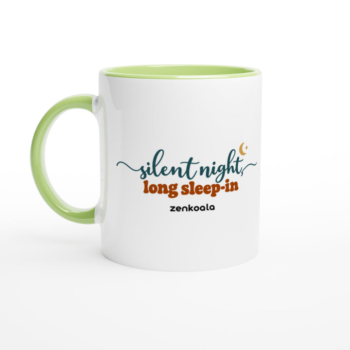 Silent Night Long Sleep-In mug in green: white with a green rim, inside and handle, Zen Koala Australia