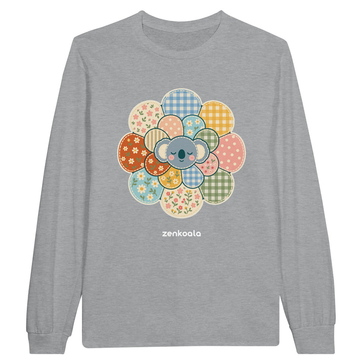 Zen Mandala Flower feel-good long sleeve tee in sports grey, Zen Koala Australia