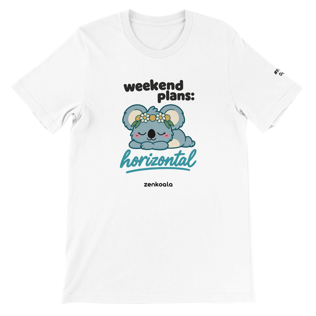 Weekend Plans Horizontal Koala feel-good tee in white, Zen Koala Australia