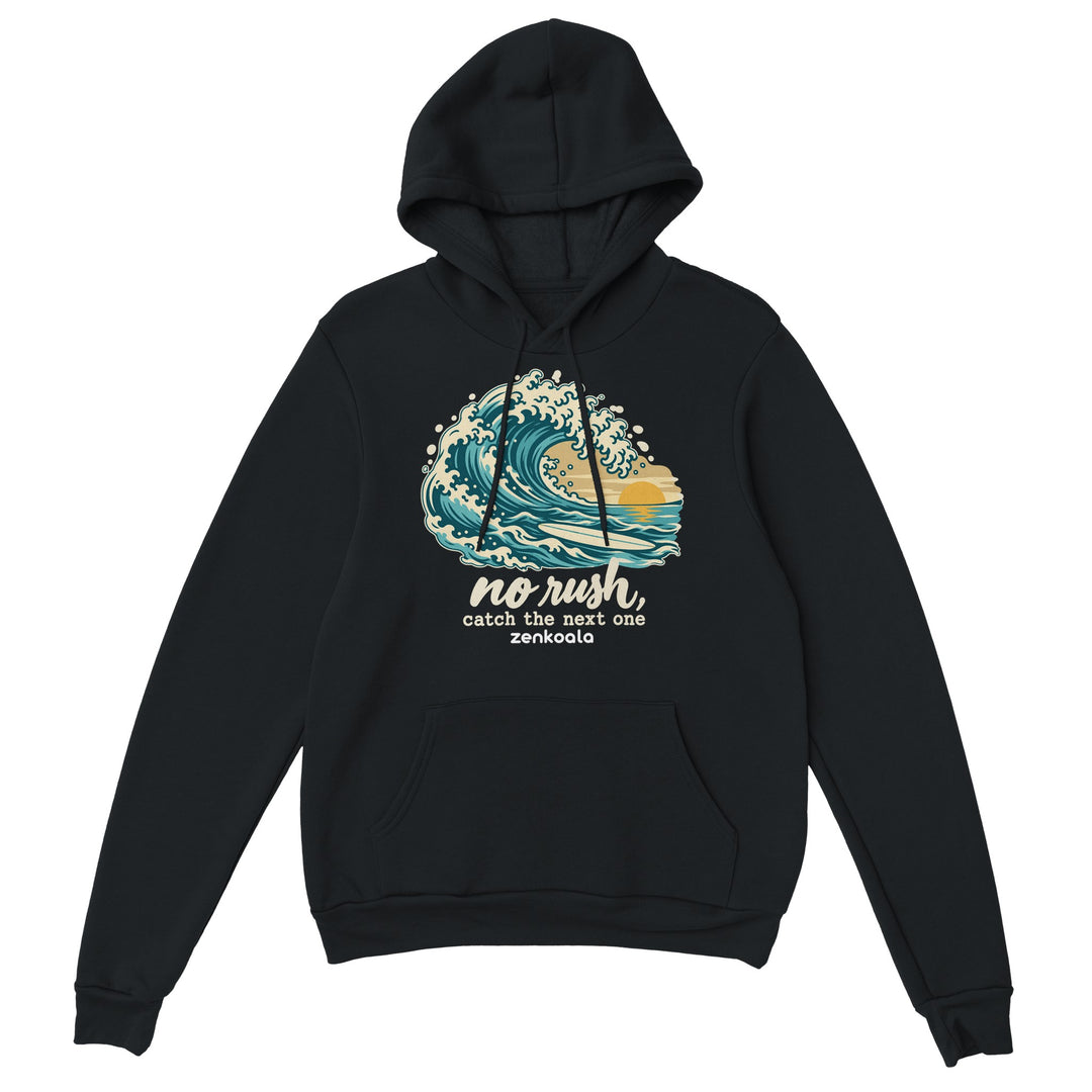 No Rush Catch the Next One feel-good hoodie in black, Zen Koala Australia
