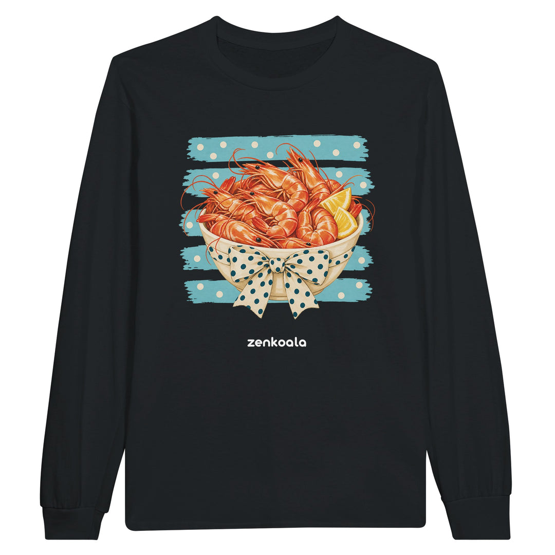 Prawns feel-good long sleeve tee in black, Zen Koala Australia