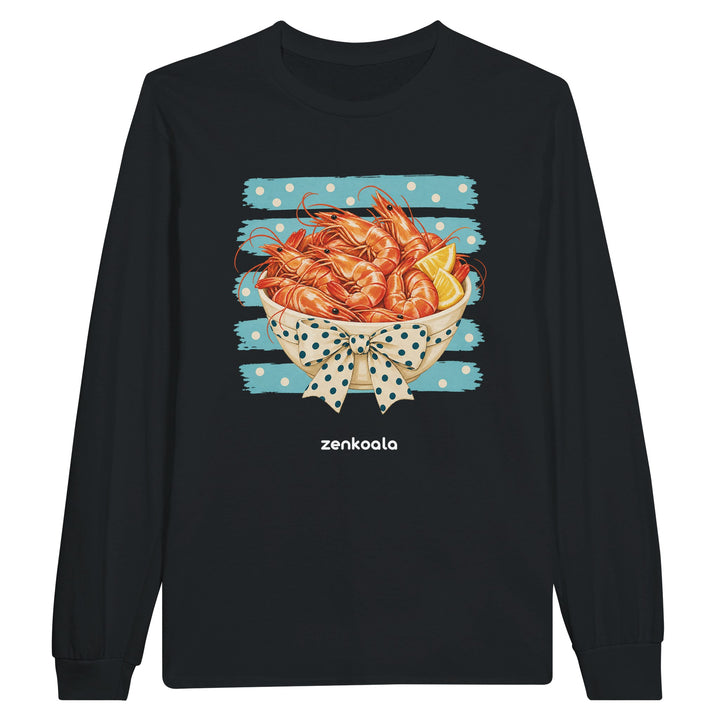 Prawns feel-good long sleeve tee in black, Zen Koala Australia