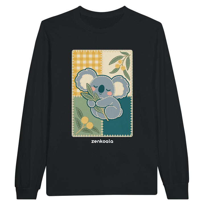 Koala Quilt feel-good long sleeve tee in black, Zen Koala Australia
