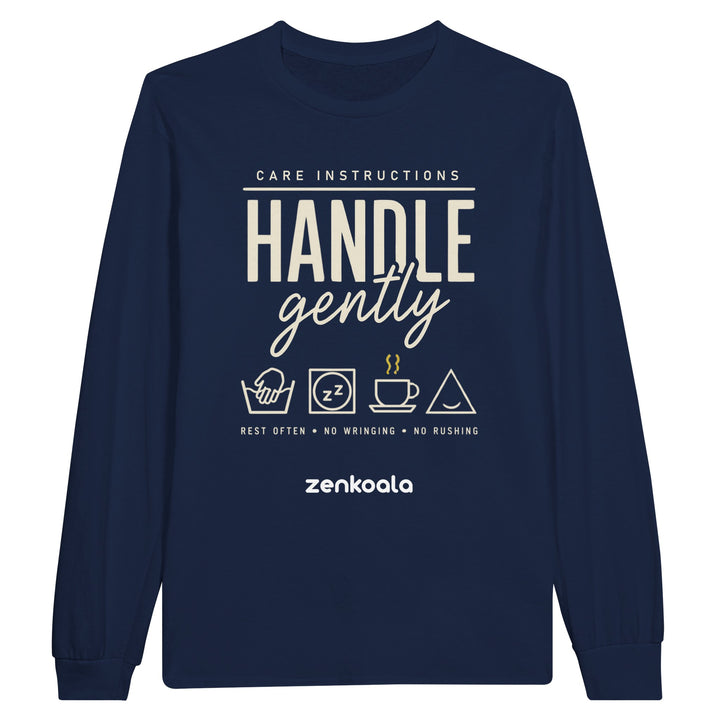 Handle Gently Care Instructions long sleeve tee in navy — Zen Koala Australia