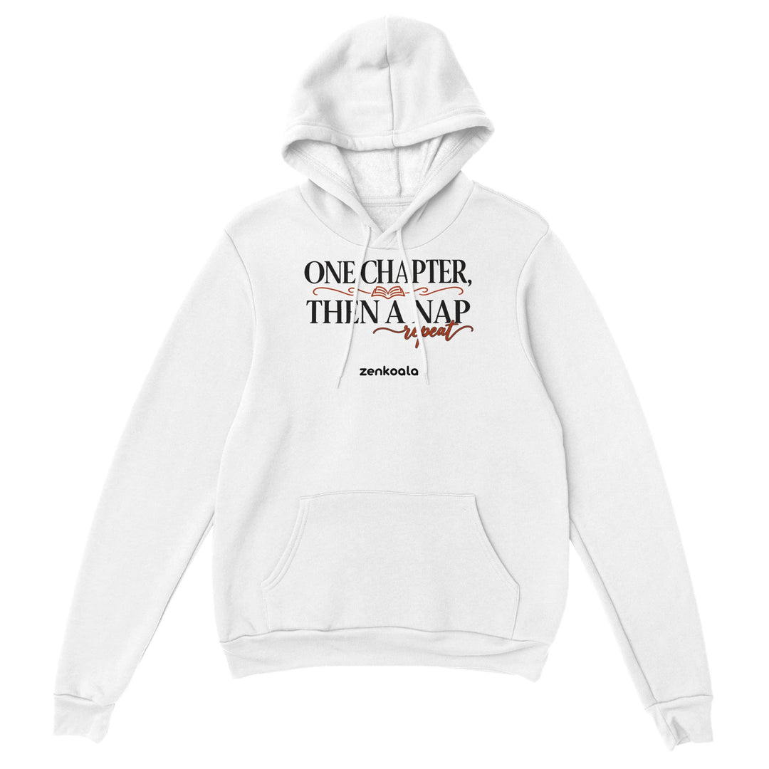 One Chapter Then a Nap feel-good hoodie in white, Zen Koala Australia
