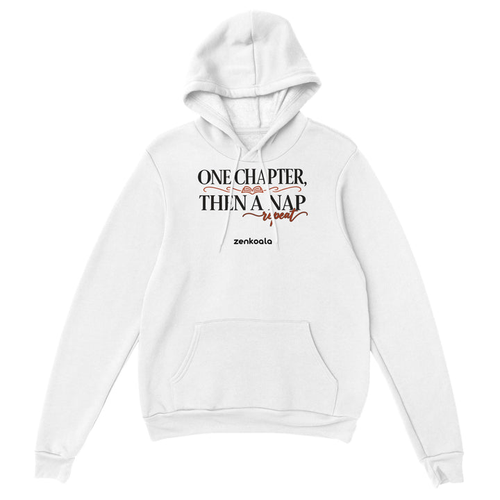 One Chapter Then a Nap feel-good hoodie in white, Zen Koala Australia