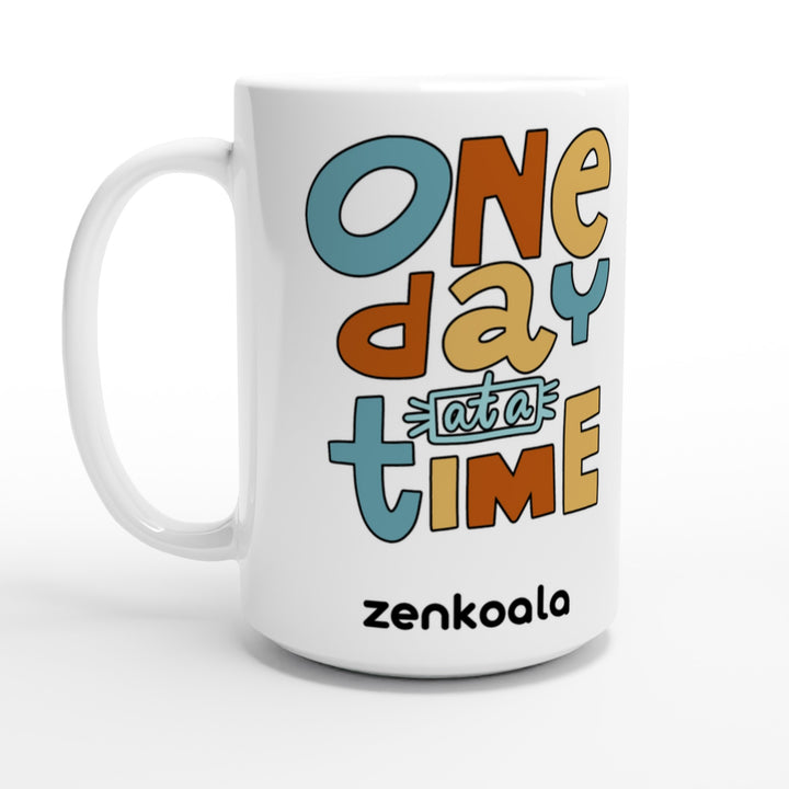 One Day at a Time feel-good 15oz mug: bright retro letters, one day at a time, Zen Koala Australia