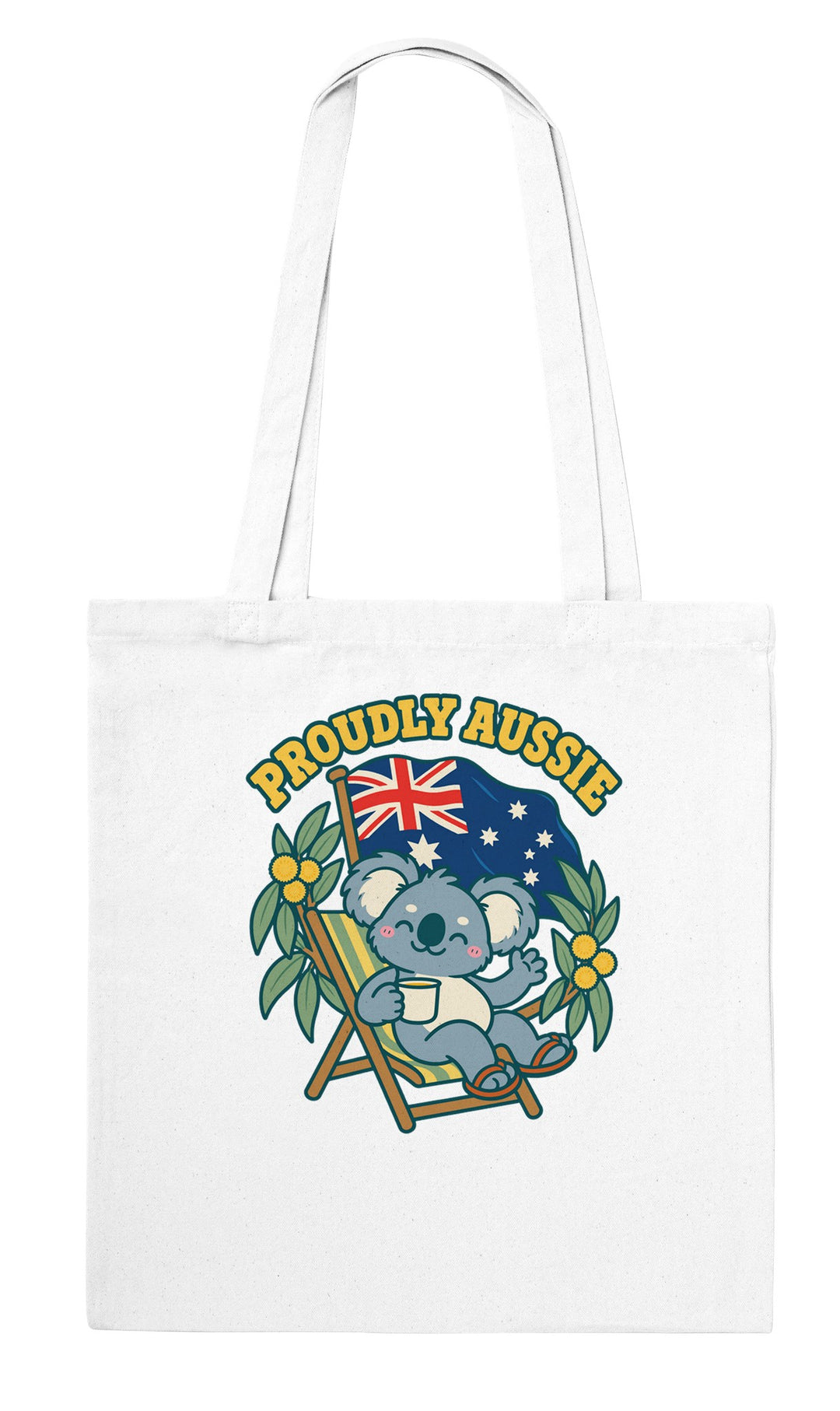 Proudly Aussie feel-good tote bag in white, Zen Koala Australia