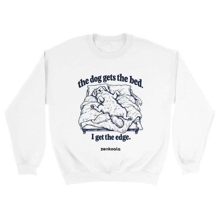The Dog Gets the Bed feel-good sweatshirt in white, Zen Koala Australia