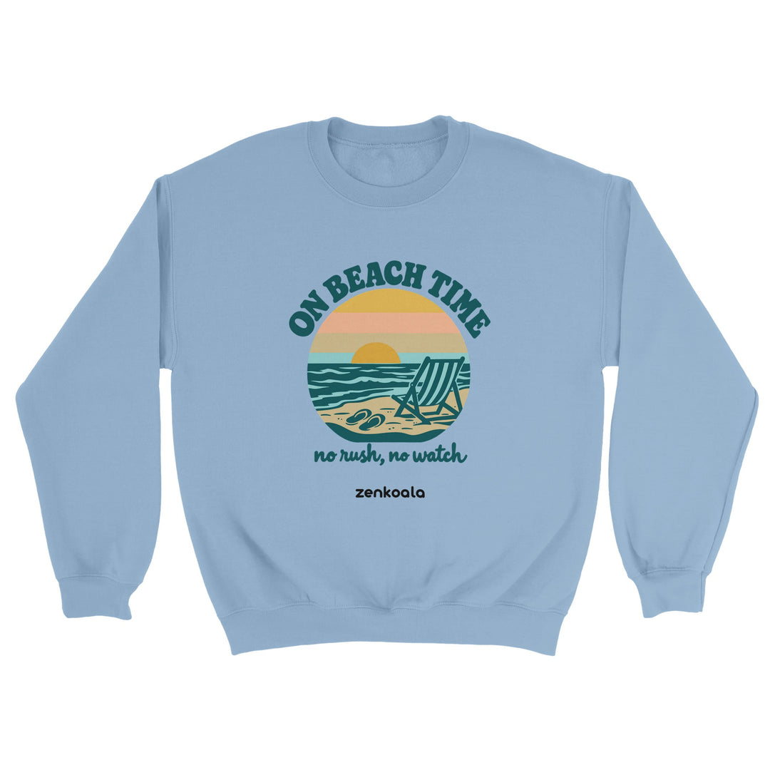 On Beach Time feel-good sweatshirt in light blue, Zen Koala Australia