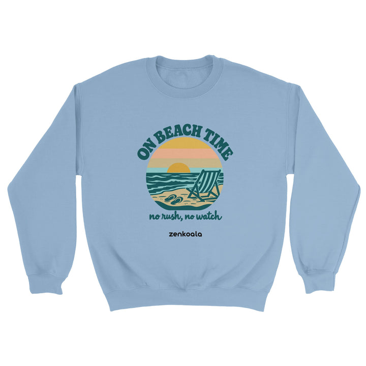 On Beach Time feel-good sweatshirt in light blue, Zen Koala Australia