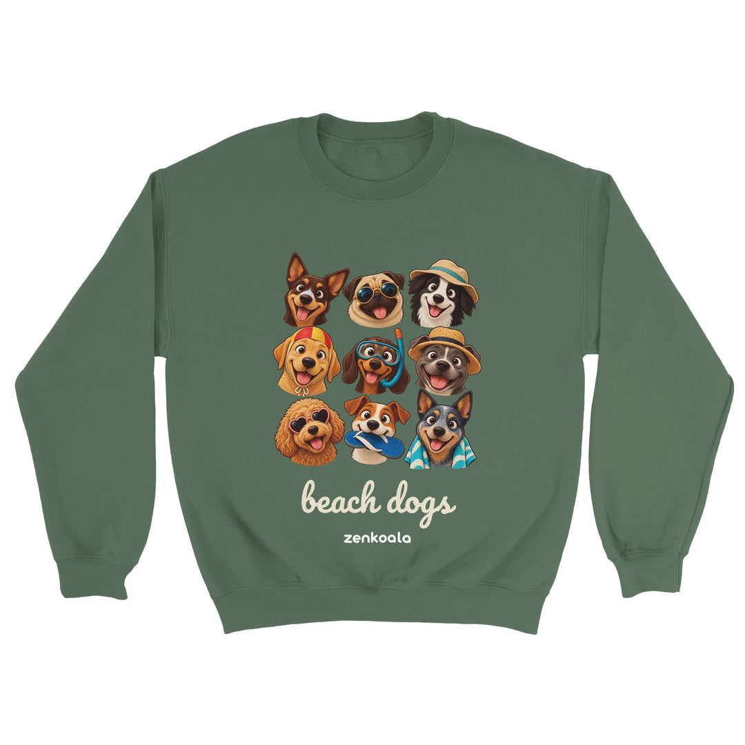Beach Dogs feel-good sweatshirt in military green, Zen Koala Australia