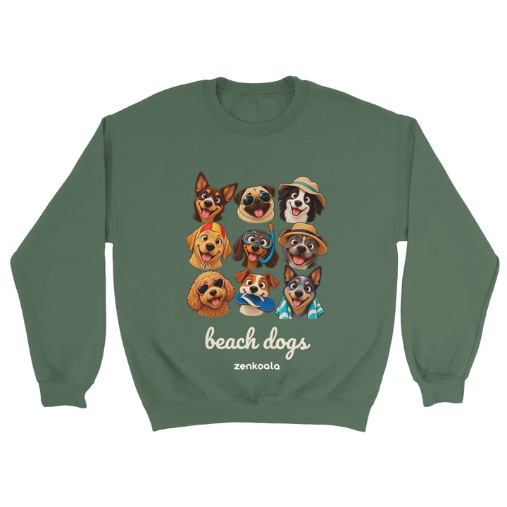 Beach Dogs feel-good sweatshirt in military green, Zen Koala Australia