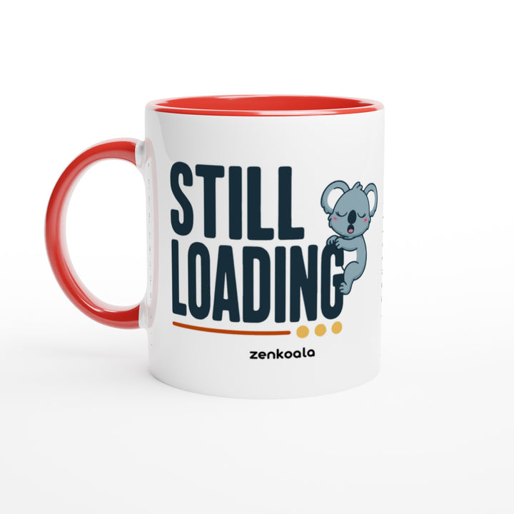 Still Loading Koala mug in red: white with a red rim, inside and handle, Zen Koala Australia