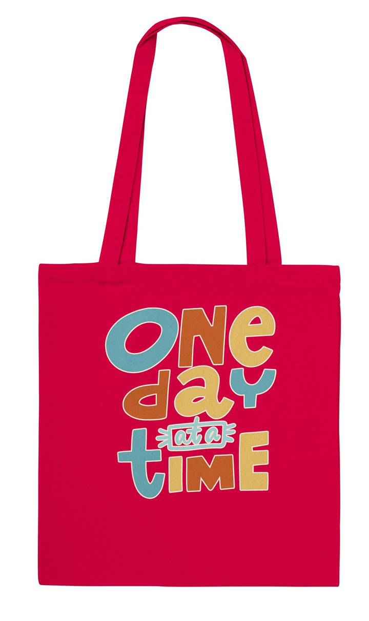 One Day at a Time feel-good tote bag in red, Zen Koala Australia