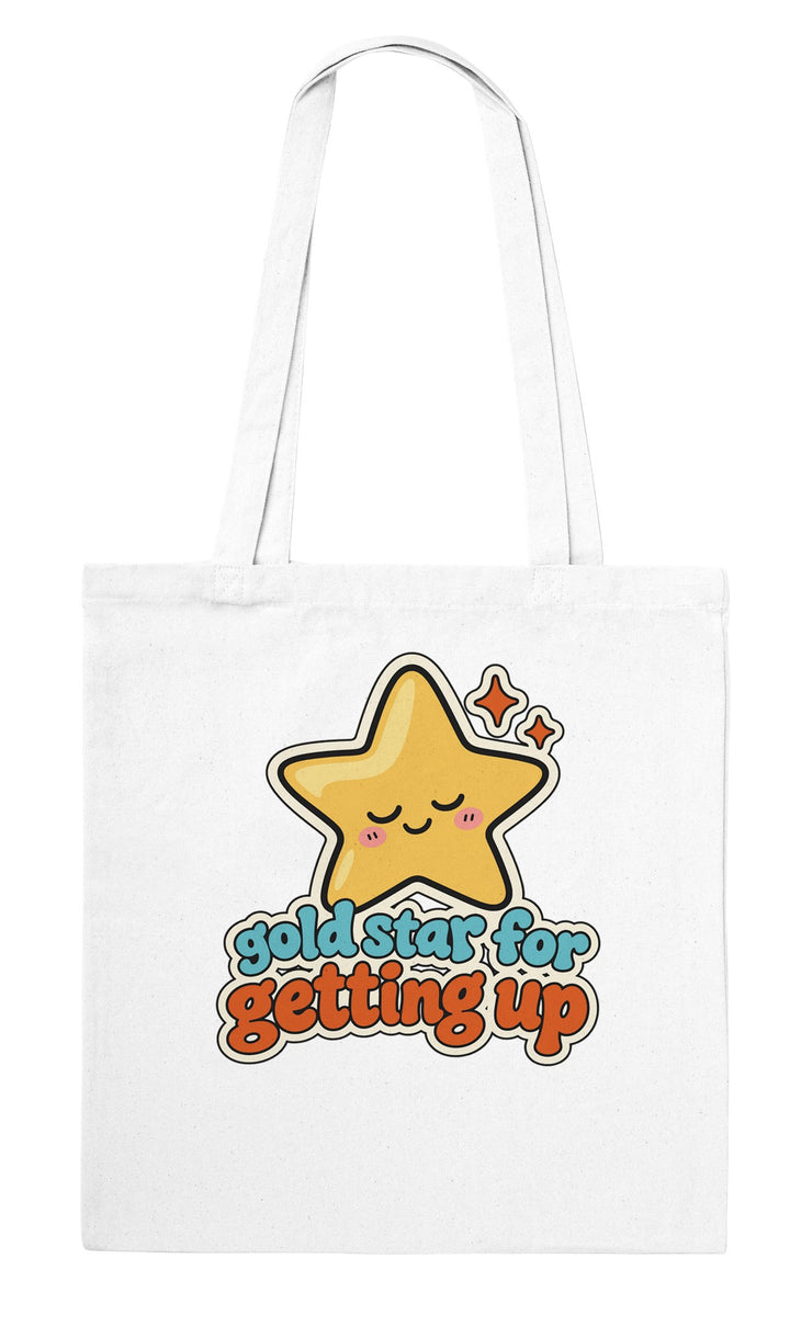 Gold Star for Getting Up feel-good tote bag in white, Zen Koala Australia