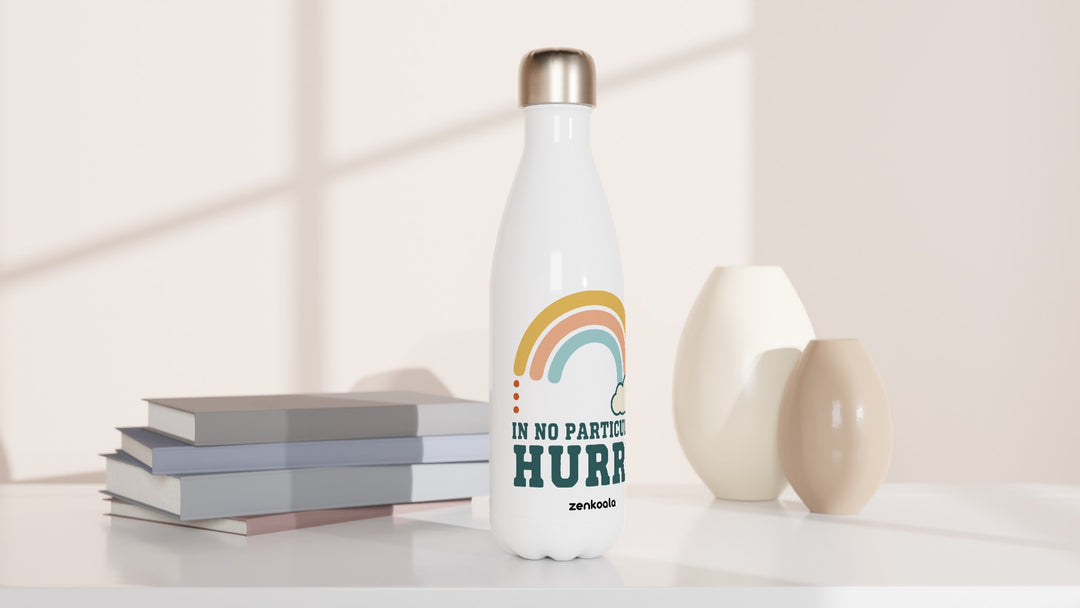 In No Particular Hurry water bottle beside books and vases, Zen Koala Australia