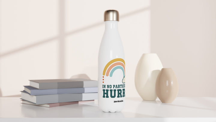 In No Particular Hurry water bottle beside books and vases, Zen Koala Australia