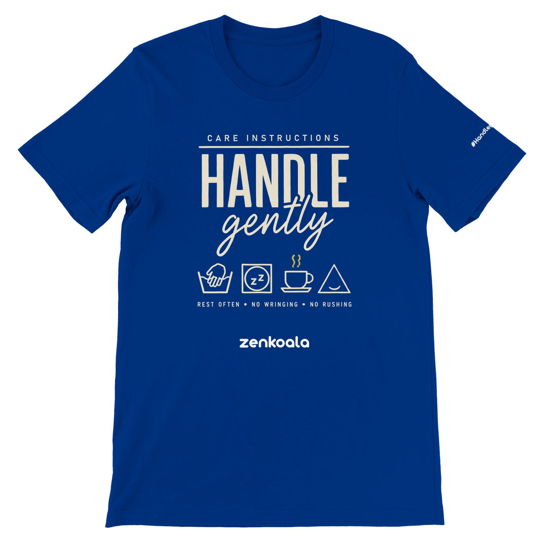 Handle Gently Care Instructions feel-good tee in true royal — Zen Koala Australia