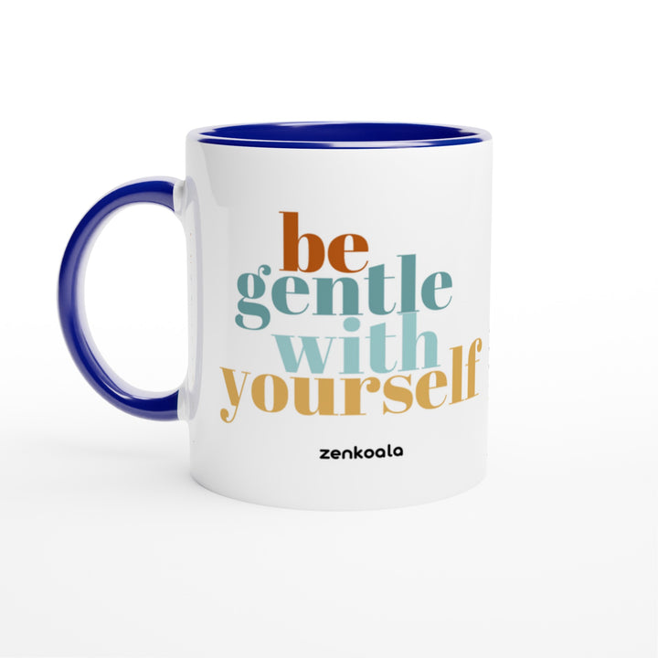 Be Gentle mug in blue: white with a blue rim, inside and handle, Zen Koala Australia