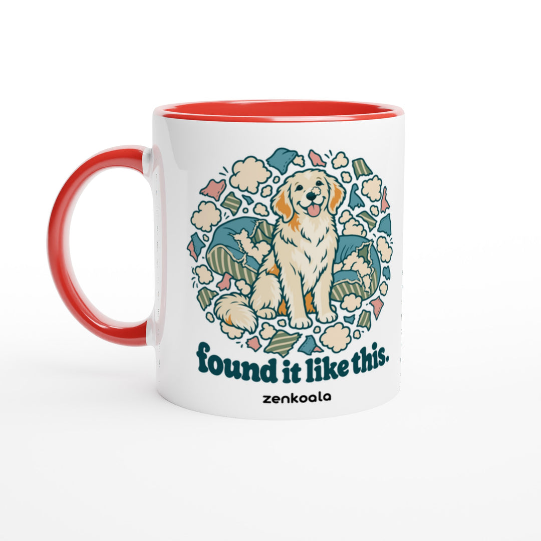 Found It Like This mug in red: white with a red rim, inside and handle, Zen Koala Australia