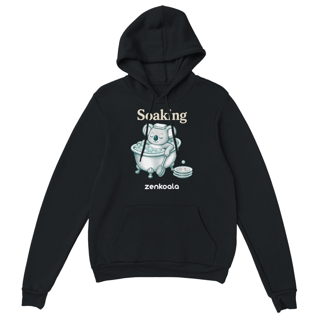 Soaking Koala Bath feel-good hoodie in Black — Zen Koala Australia