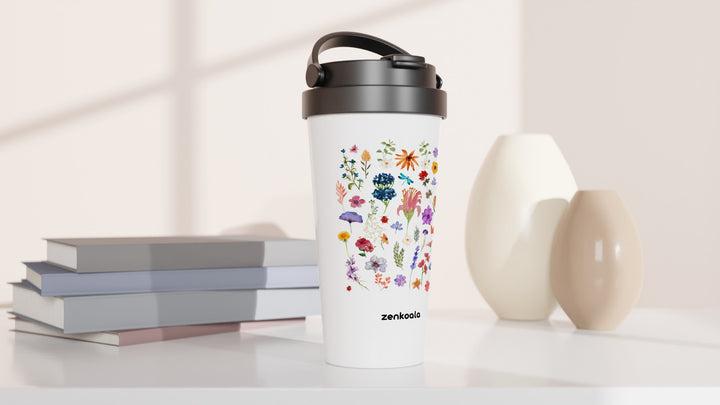 Stay Wild travel mug beside books and vases, Zen Koala Australia
