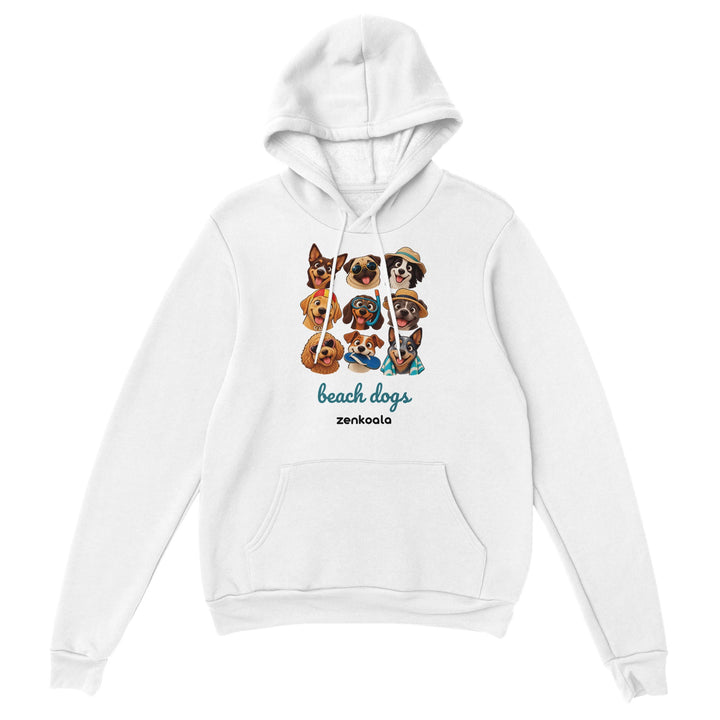 Beach Dogs feel-good hoodie in white, Zen Koala Australia
