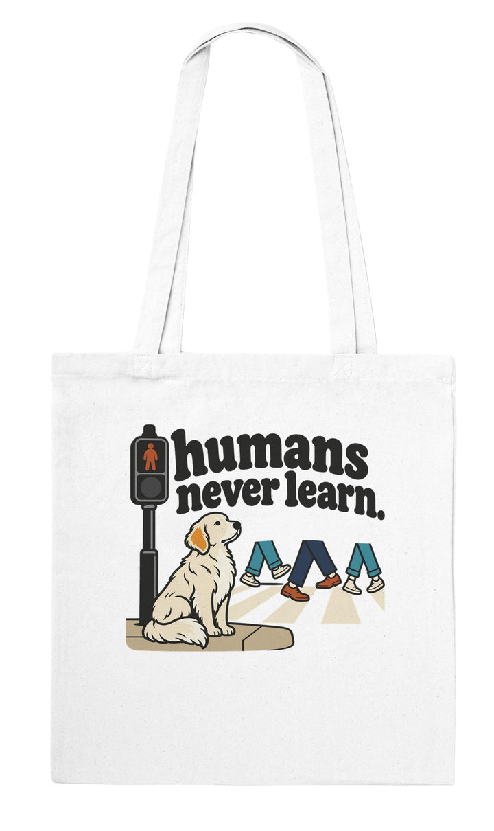 Humans Never Learn feel-good tote bag in white, Zen Koala Australia