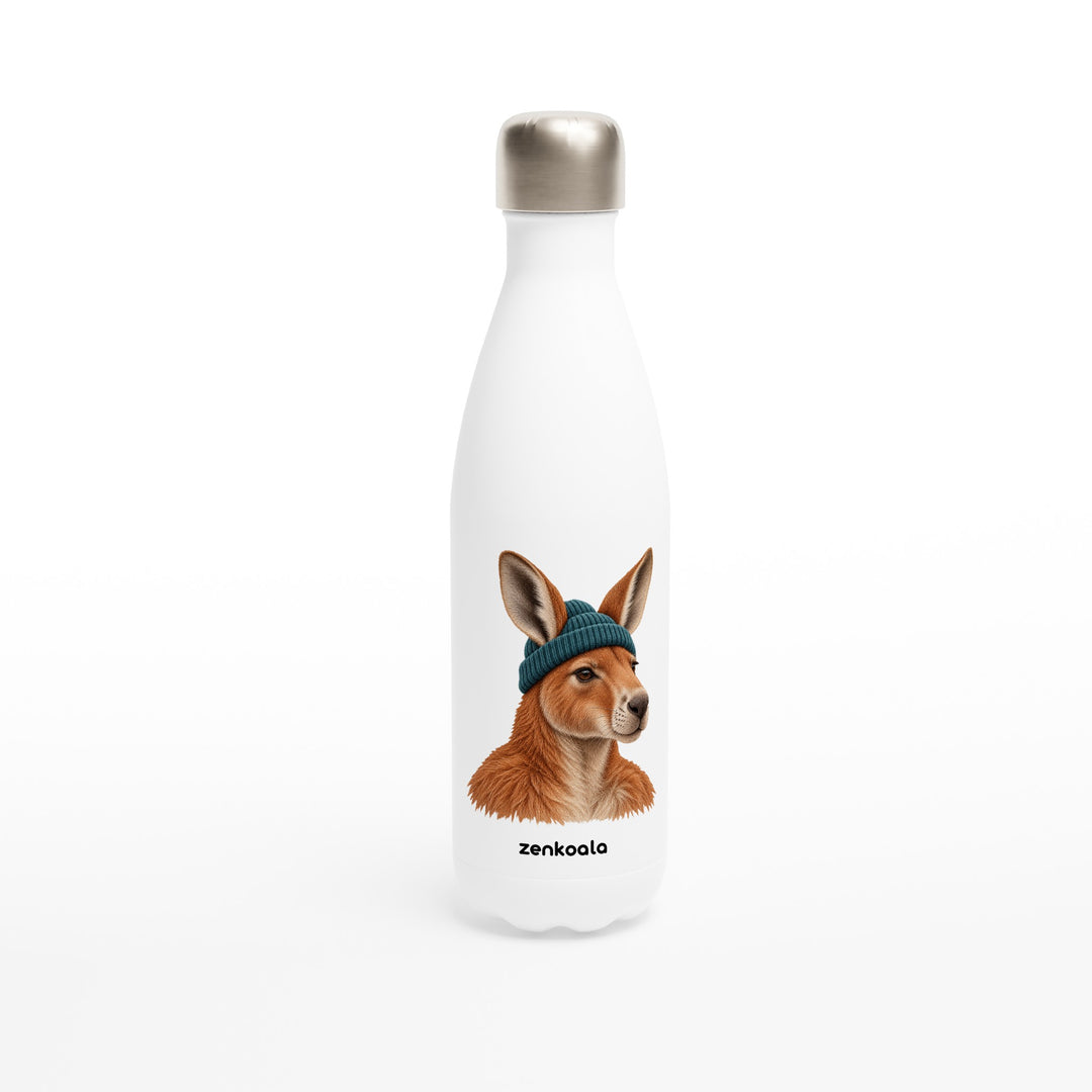 Kangaroo Beanie feel-good water bottle: a kangaroo in a beanie, Zen Koala Australia