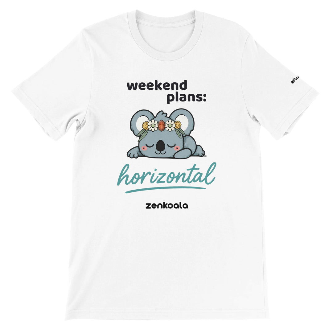 Weekend Plans Horizontal Koala feel-good tee in white — Zen Koala Australia