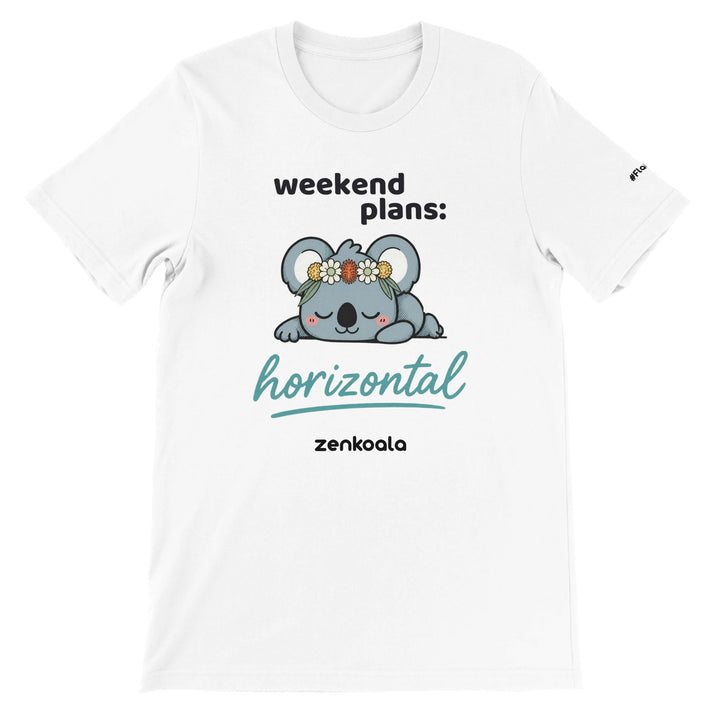 Weekend Plans Horizontal Koala feel-good tee in white — Zen Koala Australia