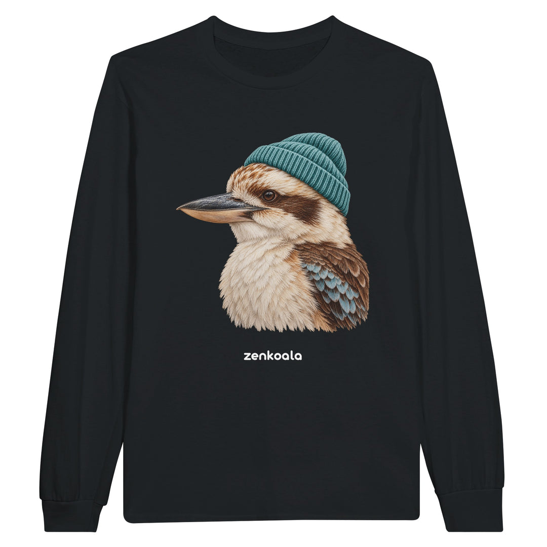 Kookaburra Beanie feel-good long sleeve tee in black, Zen Koala Australia