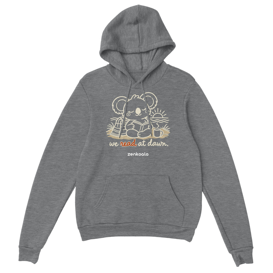 We Read at Dawn feel-good hoodie in sport grey, Zen Koala Australia